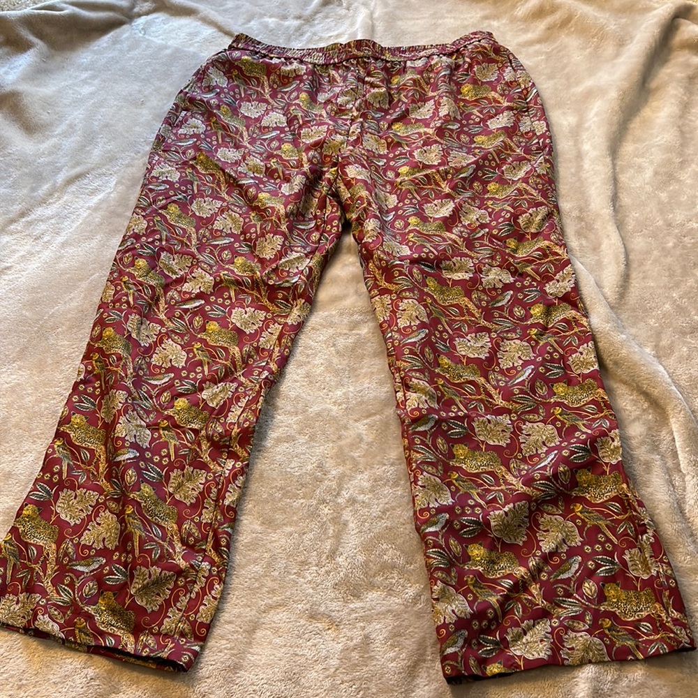 J crew silk pull on pants in jungle cat pattern